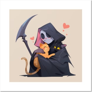 Grim Reaper and His Cats. Spooky Month, Spooky Love Posters and Art